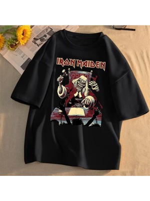 Touz Rock Serisi Iron Maiden Logo Baskılı Siyah Unisex Oversize T-Shirt