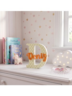 Zaya Design Lab Kişiye Özel Harf Isimlik, Bebek & Çocuk Odası Dekoru, Deniz Kızı Pul Detaylı ,pla Biyoplastik, 20 cm