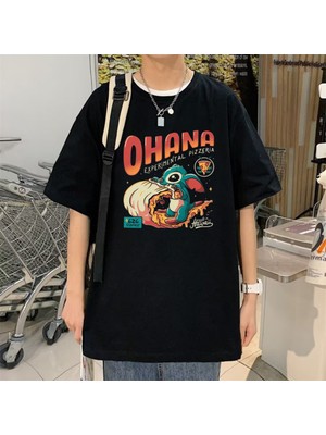 Touz Ohana Baskılı Siyah Oversize Unisex T-Shirt