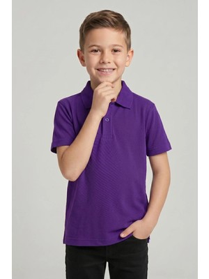 Fatella Unisex Çocuk Mor Lakost Polo Yaka Kısa Kollu Okul Tişörtü
