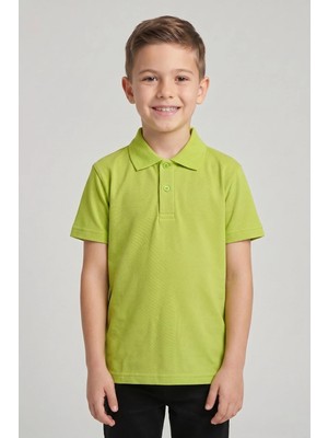 Fatella Unisex Çocuk Fıstık Yeşili Lakost Polo Yaka Kısa Kollu Okul Tişörtü