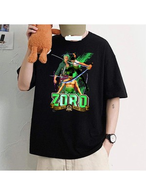 Touz Harajuku Anime One Piece Zoro Siyah Oversize T-Shirt