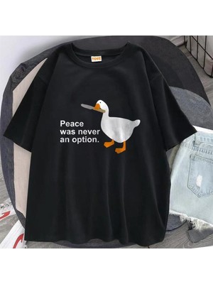 Touz Duck 'peace Was Never An Option' Baskılı Siyah Unisex Oversize T-Shirt