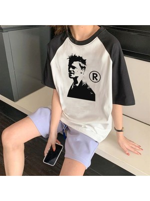 Touz Fıght Clup Baskılı Beyaz Reglan Kol Oversize T-Shirt