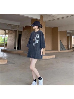 Touz Yıkamalı Art Baskılı Unisex Oversize Vintage T-Shirt