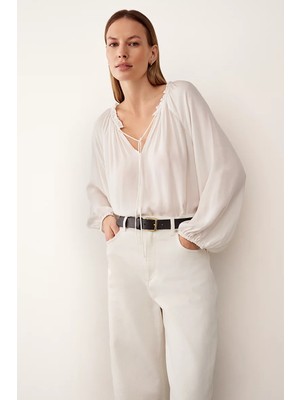 The White Company Fırfır Yakalı Boho Kadın Bluz
