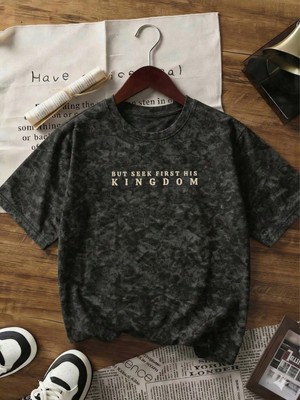 Touz But Seek First Baskılı Unisex Yıkamalı Vintage Oversize T-Shirt