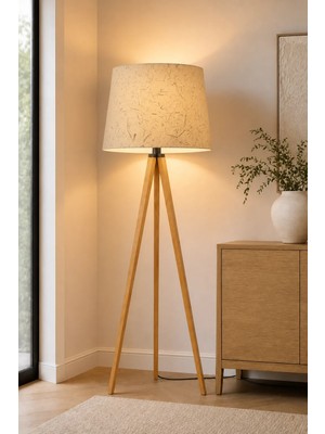 Vivido Home Doğal Muz Ağacı Lifli Ahşap Lambader Bej Renkli Modern Tasarım ile Sıcak Işık