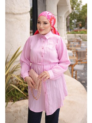 İmaj Butik Pembe Bel Ip Bağlamalı Tunik Gömlek