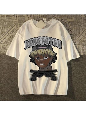 Touz Beyaz Dengfuyun Hip Hop Baskılı Oversize T-Shirt