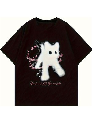 Touz Cute Cat Baskılı Oversize T-Shirt