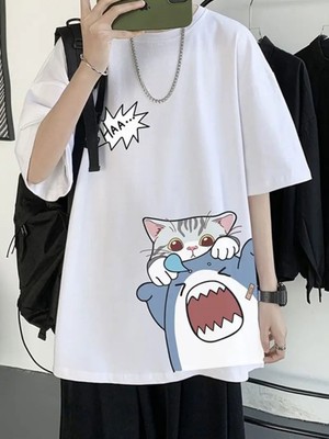 Touz The Shark & Cat Oversize Unisex T-Shirt