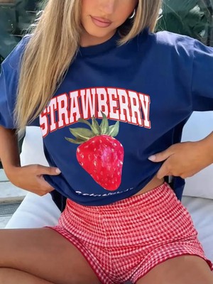 Touz Strawberry Baskılı Unisex Oversize T-Shirt