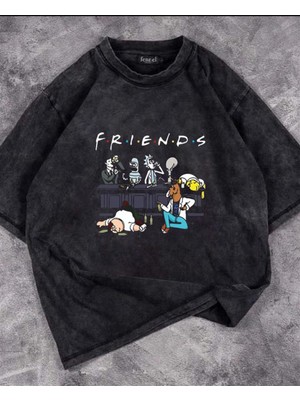 Touz Yıkamalı Friends Baskılı Unisex Oversize Vintage Eskitme T-Shirt