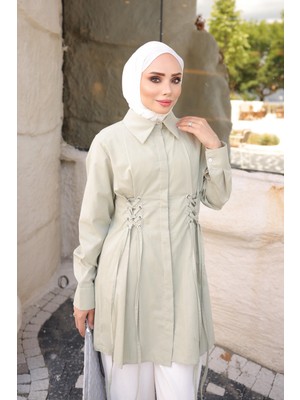 İmaj Butik Haki Kuş Gözlü Bağlama Detaylı Gömlek