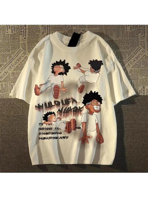 Touz Beyaz Tuledai Hip Hop Baskılı Oversize T-Shirt