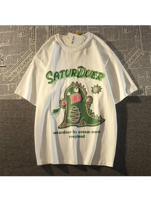Touz Beyaz Saturduer Baskılı Oversize T-Shirt
