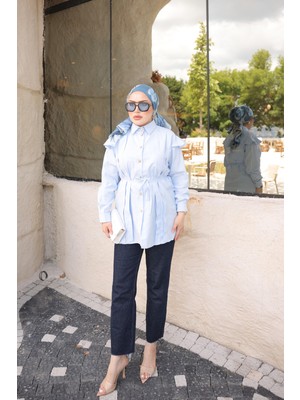 İmaj Butik Bebe Mavi Omuz Fırfırlı Bel Bağlamalı Gömlek