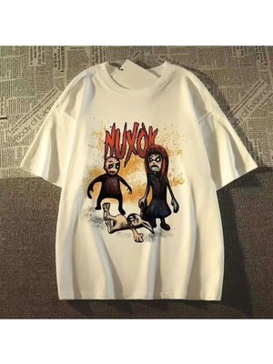 Touz Beyaz Nuxok Baskılı Oversize T-Shirt