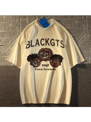 Touz Beyaz Blackgts Hip Hop Baskılı Oversize Unisex T-Shirt