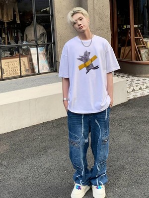 Touz British Shorthair Cute Cat Baskılı Oversize T-Shirt