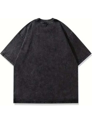Touz K-Pop Yıkamalı Bts Rm Indıgo Distressed Oversize Vintage T-Shirt