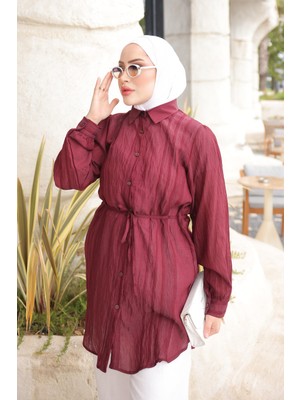 İmaj Butik Bordo Bel Ip Bağlamalı Tunik Gömlek