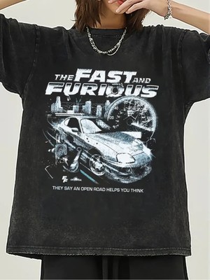 Touz Fast & Furious Yıkamalı Vintage Baskılı Unisex Oversize T-Shirt