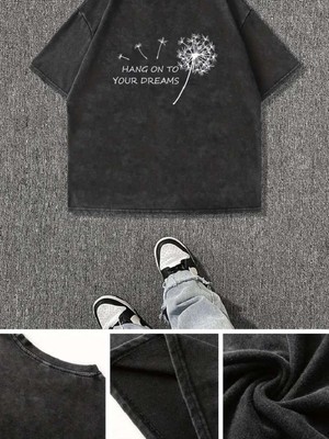Touz Yıkamalı Hang On To Your Dreams Baskılı Unisex Oversize Vintage T-Shirt