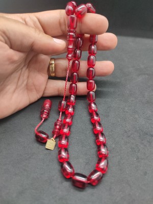 İskeçe Tesbih Ali Baba Usta Eseri 0.8 mm Şeffaf Delim Alman Zar Kehribar Sertifikalı 10135