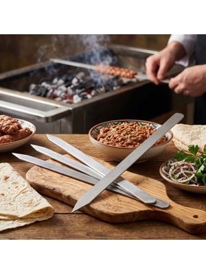 Skygo Profesyonel Adana Kebap Şişi - 60 cm - Yassı Metal - Mangal Ekipmanı