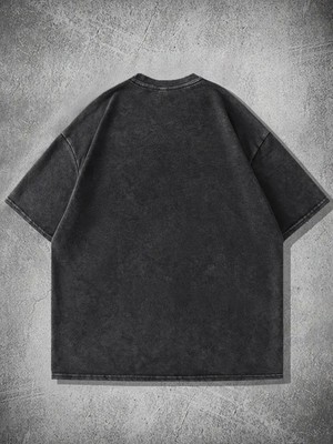 Touz Yıkamalı Cute Cat Baskılı Oversize Vintage Tshirt