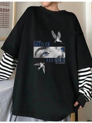 Touz Billie Elish Baskılı Unisex Fake Uzun Kollu Siyah T-Shirt