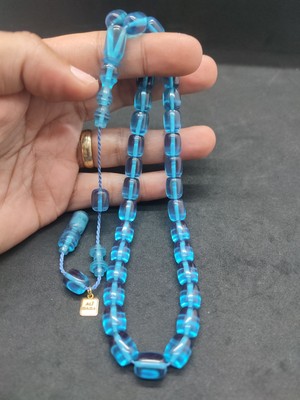 İskeçe Tesbih Ali Baba Usta Eseri 0.8 mm Şeffaf Delim Alman Zar Kehribar Sertifikalı 10131