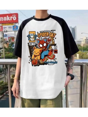Touz Spider Cat Beyaz Reglan Kol Oversize T-Shirt
