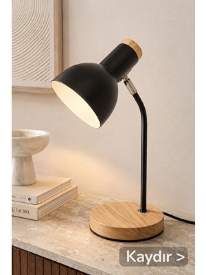 Maison Luré Ahşap Nordic Siyah Masa Lambası, Modern ve Doğal Tasarım Masa ve Gece Lambası