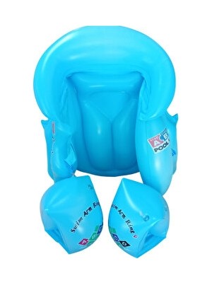 Orvessa Mavi Şişme Yelek ve Üçgen Kolluk Takımı, Çocuklar Için Güvenli Yüzme Seti Kolluk & Simit