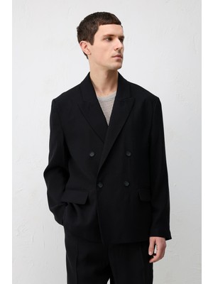 Antioch Siyah Modal Karışımlı Relaxed Fit Erkek Blazer Ceket