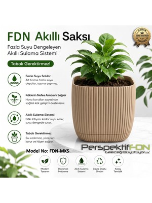 PerspektifFDN Fdn Akıllı Saksı Sistemli Çiçek Saksısı - Kırılmaya ve Uv Işınlarına Dayanıklı Premium Akıllı Saksı (Bitki Dostu Hava Kanallı) Model No: Fdn-Mks Ekstra Küçük  Boy Bej Rengi