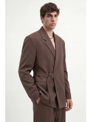 Antioch Kahve Relax Fit Kuşaklı Blazer Ceket