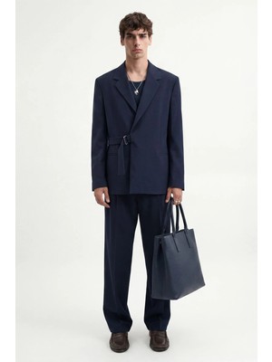 Antioch Lacivert Relax Fit Kuşaklı Blazer Ceket