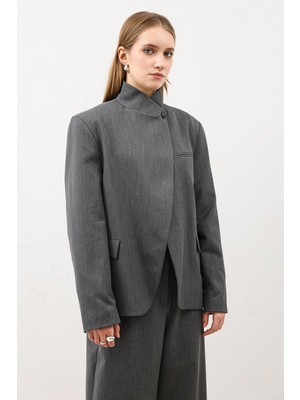 Antioch Gri Dik Yaka Kadın Blazer Ceket