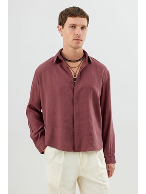 Antioch Bordo Modal Karışımlı Crop Fit Erkek Gömlek