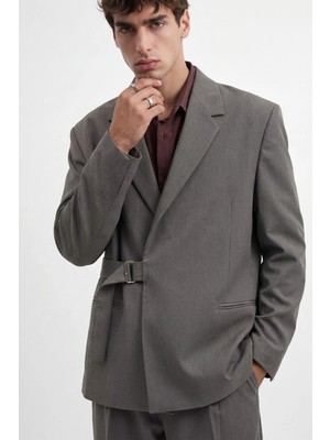 Antioch Gri Relax Fit Kuşaklı Blazer Ceket