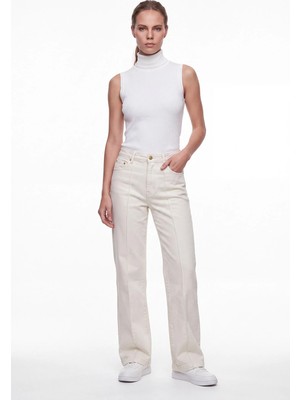 Cemo Kadın Yüksek Bel Dikiş Detaylı Straight Jean Pantolon