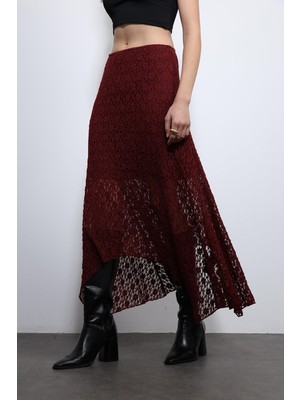 Antioch Bordo Dantel Midi Etek