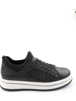 Bambi Siyah Hakiki Deri Erkek Sneaker E01958181643