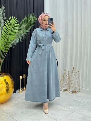 Moda Yağmur Cep Detay Kot Elbise