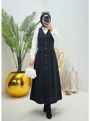 Moda Yağmur Betty Yelek Tesettür Takım Siyah