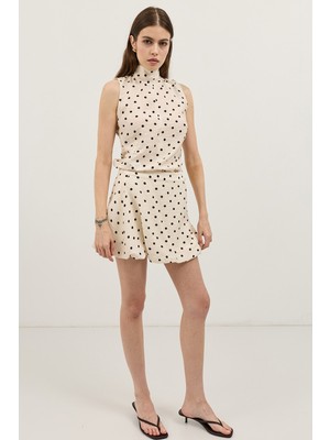 Antioch Ekru Puantiyeli Mini Etek
